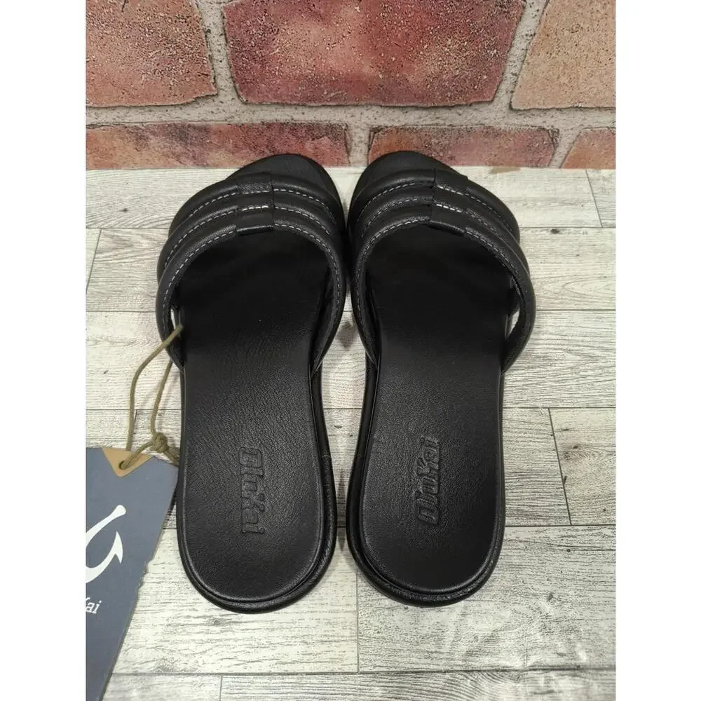 Olukai Tiare Slide Sandal Women's Size 6 Black Leather Strappy New With Tag - Picture 7 of 8